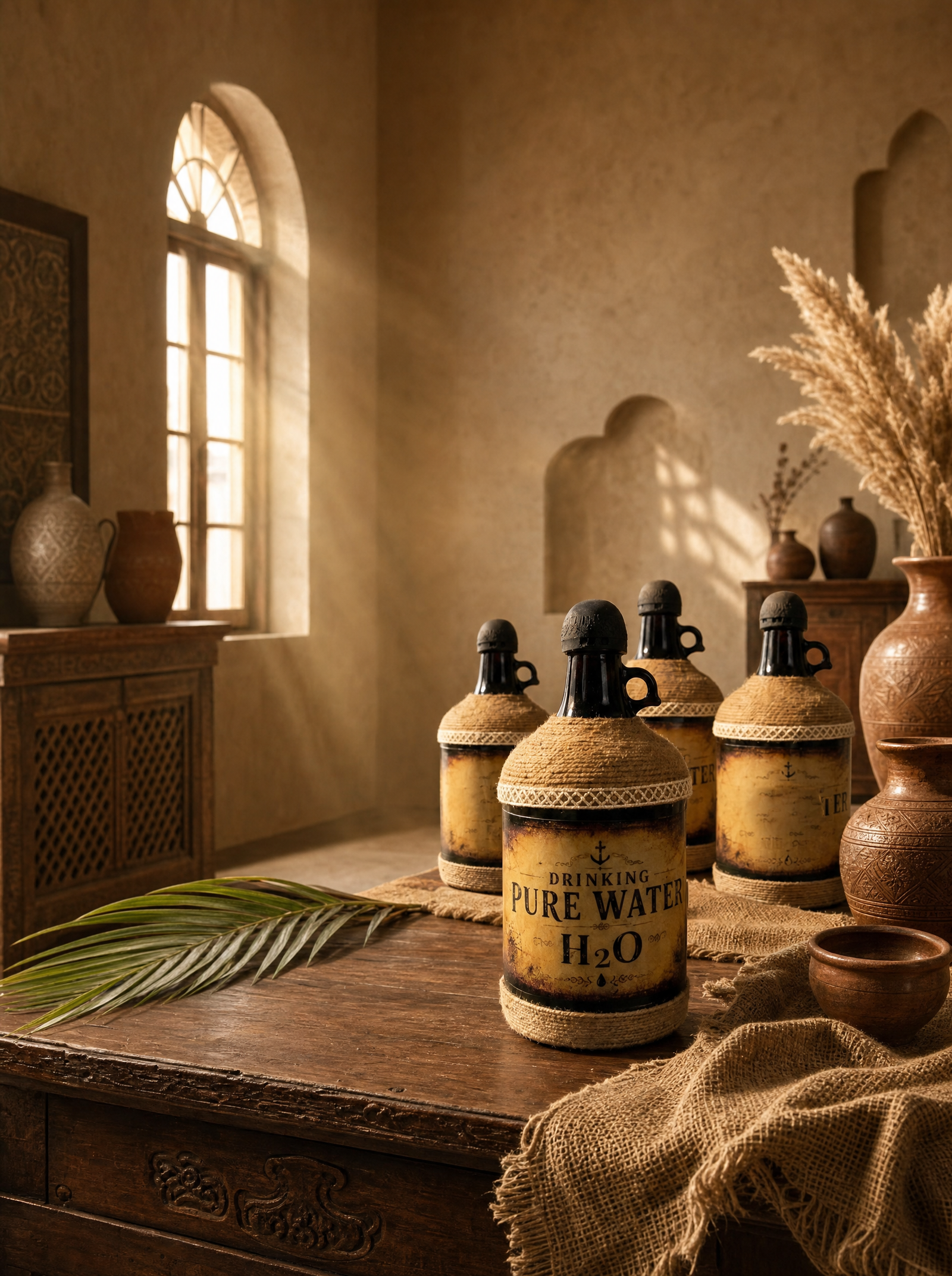 Bottles styled on a wooden table